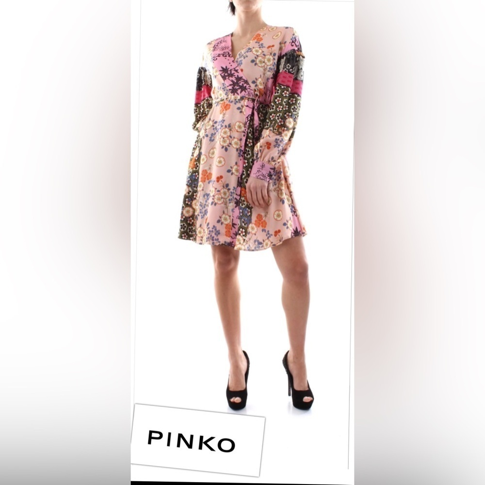 PINKO EU Designer- Draghetta Abito Whimsigoth Boho Patchwork Wrap Dress Size 4